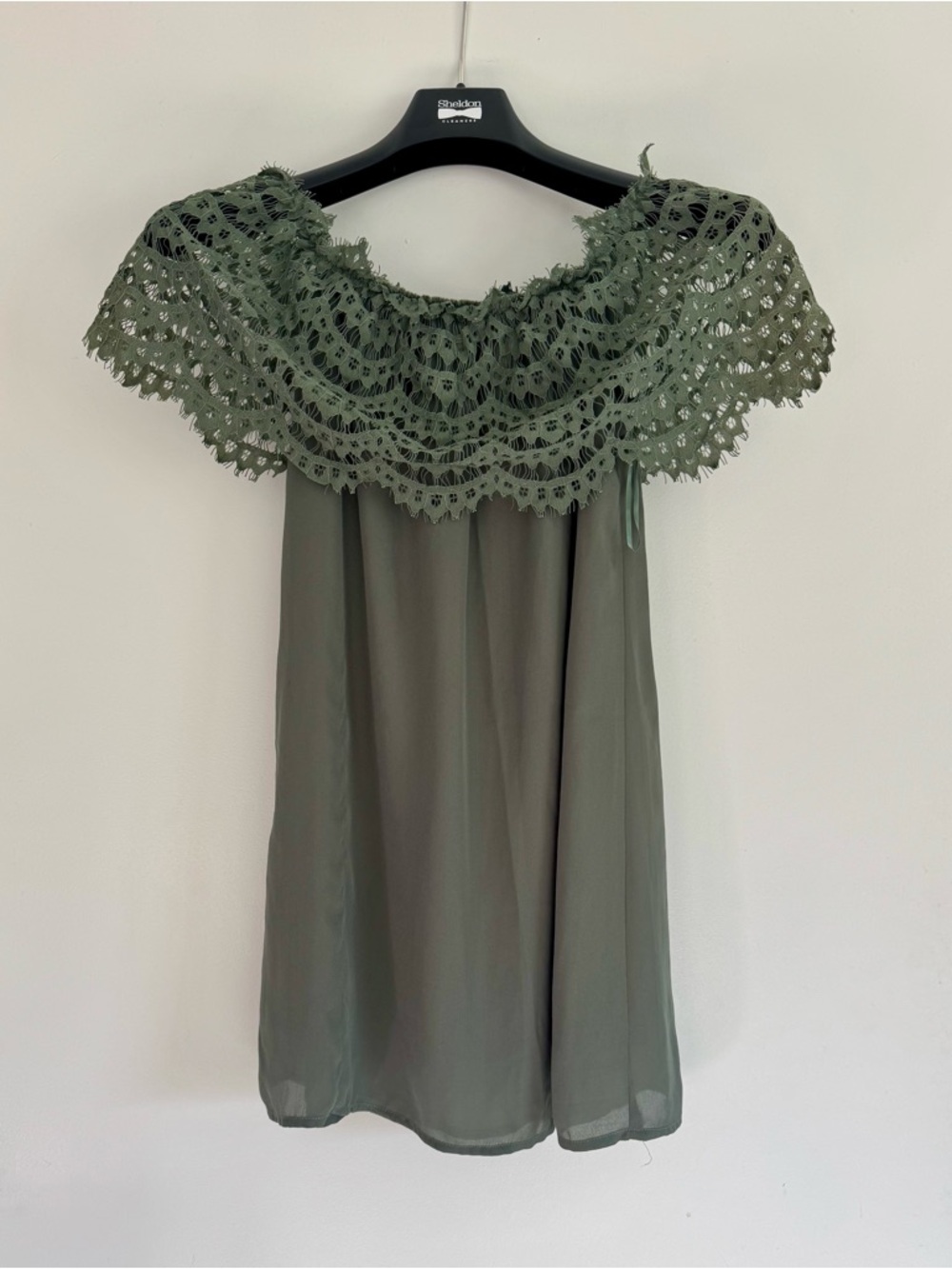 Impressions Sage Green Off-the-Shoulder Dress